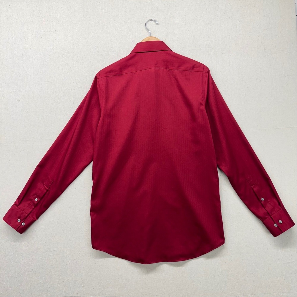 Joseph Abboud Mens Slim Fit Dress Shirt Red Herringbone Long Sleeve Button Down - Picture 4 of 12